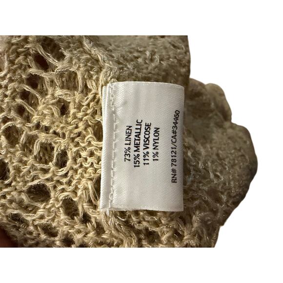 Eileen Fisher Shrug Cardigan Sweater Sz Medium Tan Crochet Knit Open Linen Blend - Picture 11 of 13